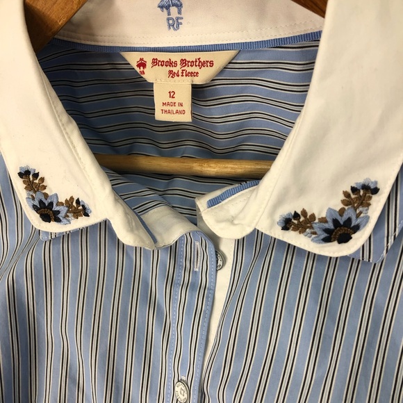 Brooks Brothers Red Fleece Shirt Dress12 Belted L/S Striped Embroidered Nautical - Picture 7 of 7